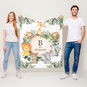 Whimsical Greenery Wild Safari Animals Kinderzimme Fleecedecke