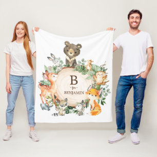Whimsical Greenery Woodland Animals Baby Nusery Fleecedecke