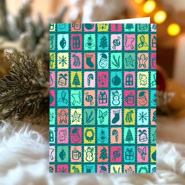 Whimsical Grid Cute Custom Christmas Holiday Karte (Whimsical Grid Cute Custom Christmas Holiday Greeting Card
)