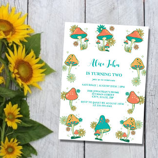 Whimsical Groovy Psychedelic Mushroom Geburtstag Einladung