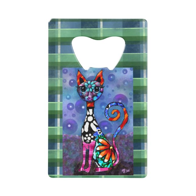 Whimsical Großäugige Funky Abstrakte Kitty Katze Geldbeutel Flaschenöffner (Vorderseite)