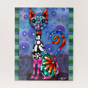 Whimsical große Augen funky Kitty Katze Abstract Puzzle