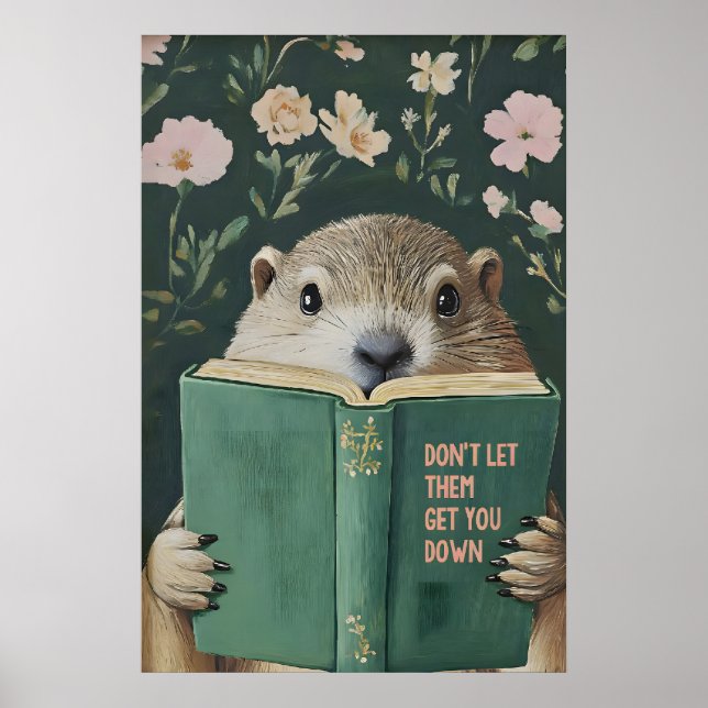 Whimsical Groundhog Reading Book Art Print Poster (Vorne)