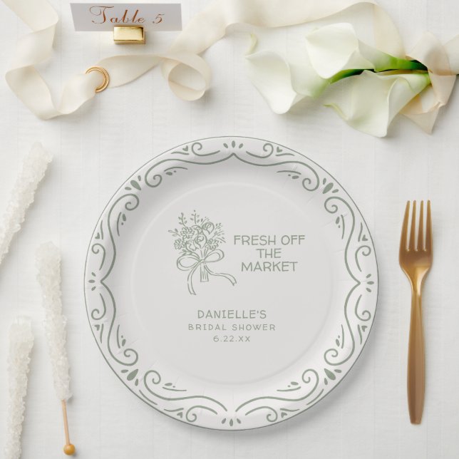 Whimsical Grüne Frisch Vom Markt Brautparty Pappteller (Hochzeit)