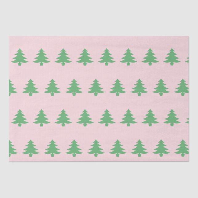 Whimsical Grünen Weihnachtsbaumen auf rosa Weihnac Seidenpapier (Vorderseite)