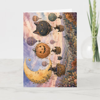 Whimsical Halloween Fantasy Heißluftballon Feiertagskarte