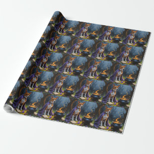 Whimsical-Halloween-Gemälde eines Basenji-Hundes Geschenkpapier