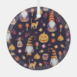 Whimsical Halloween: Gnome & Kürbisse Ornament Aus Glas