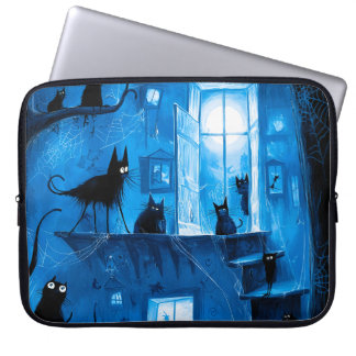 Whimsical Halloween Gothic Gruselige Schwarze Katz Laptopschutzhülle