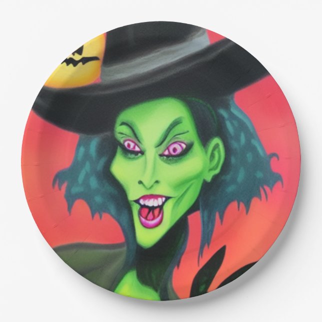 Whimsical Halloween Hexe Pappteller (Vorderseite)