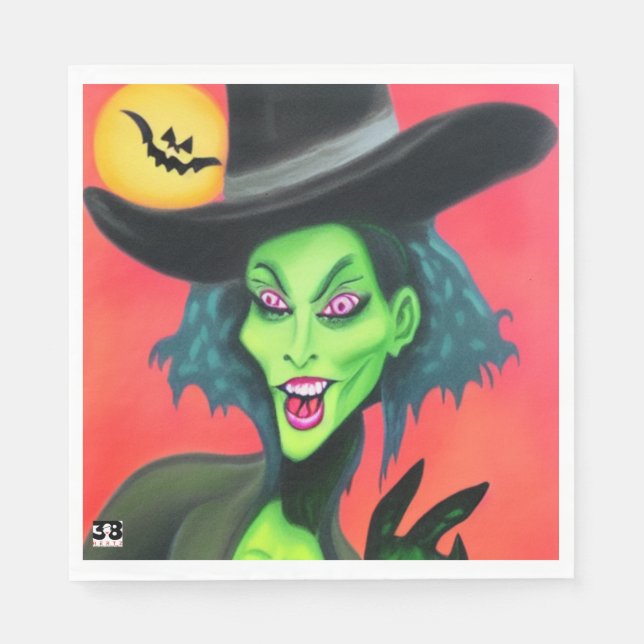 Whimsical Halloween Hexe Serviette (Vorderseite)