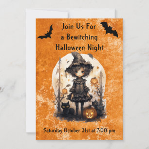 Whimsical Halloween Hexe und ihre Feline Friends Einladung