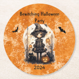 Whimsical Halloween Hexe und ihre Feline Friends Runder Pappuntersetzer