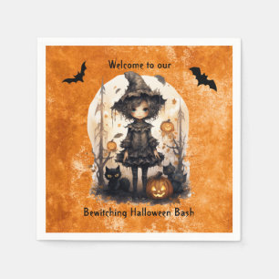 Whimsical Halloween Hexe und ihre Feline Friends Serviette