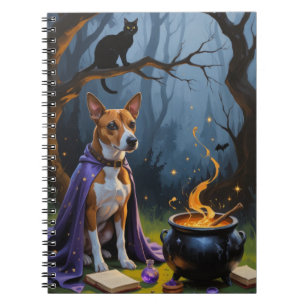 Whimsical Halloween-Malerei eines Basenji-Hundes Notizblock
