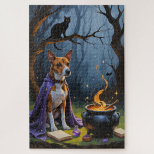 Whimsical Halloween-Malerei mit Basenji-Hund Puzzle