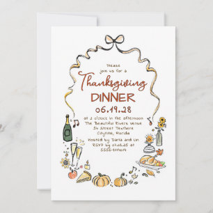 Whimsical Hand Drafall Erntedank Abendessen Einladung