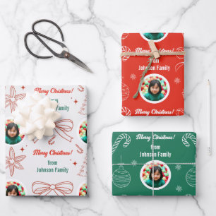 Whimsical Hand Dragezeichnete Familie Foto Weihnac Geschenkpapier Set