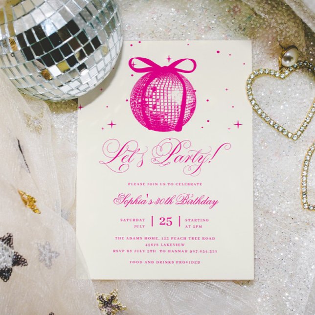 Whimsical Hand Dragon Disco Rosa jedes Alter Gebur Einladung (Von Creator hochgeladen)