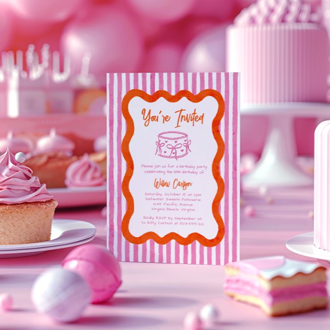 Whimsical Hand Dragon Pink & Orange Geburtstag Einladung (Von Creator hochgeladen)