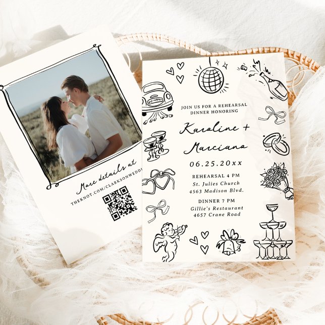 Whimsical Hand Draodles Probe Dinner Einladung (Von Creator hochgeladen)