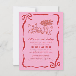 Whimsical Hand Drawing Baby Dusche Brunch Postkarte