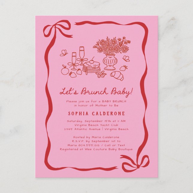 Whimsical Hand Drawing Baby Dusche Brunch Postkarte (Vorderseite)