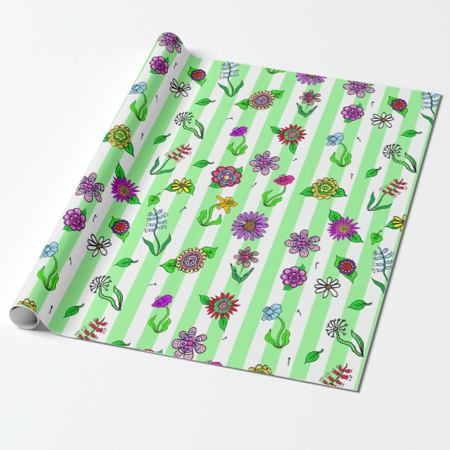 Whimsical Hand Drawing Blume Geschenkpapier (Ungerollt)