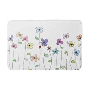 Whimsical Hand Drawing Blume & Ladybug Bath Mat Badematte