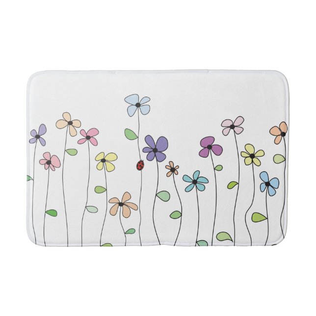 Whimsical Hand Drawing Blume & Ladybug Bath Mat Badematte (Vorderseite)