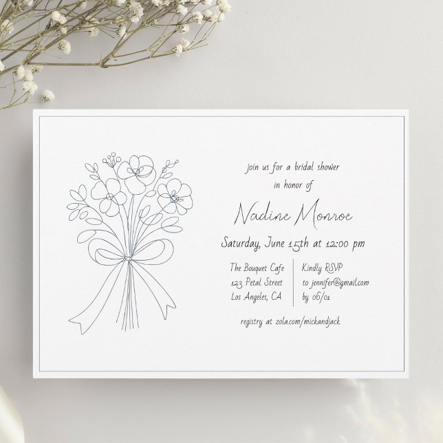 Whimsical Hand Drawing Blume und Bow Brautparty Einladung (Von Creator hochgeladen)