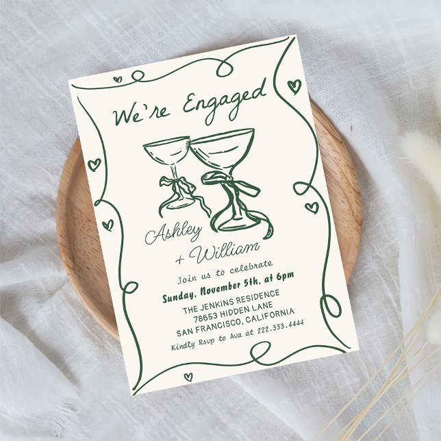 Whimsical Hand Drawing Champagne Engagement Party Einladung (Von Creator hochgeladen)