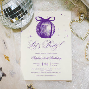 Whimsical Hand Drawing Disco Lila jedes Alter Gebu Einladung