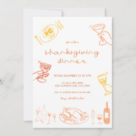 Whimsical Hand Drawing Erntedank Dinner einladen Einladung