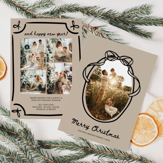 Whimsical Hand Drawing Family Foto Weihnachten (Whimsical Hand Drawn Family Photo Christmas Card)