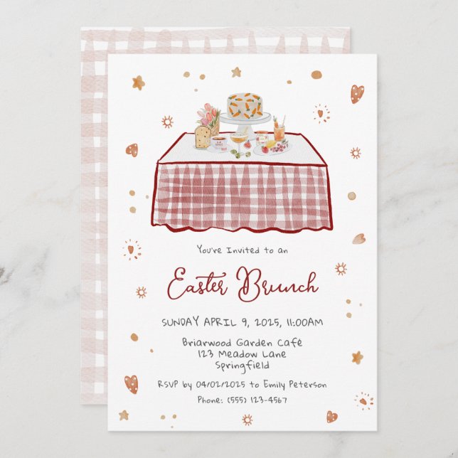 Whimsical Hand Drawing Frühjahr Osterbrunch Einladung (Vorne/Hinten)