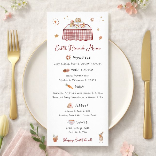Whimsical Hand Drawing Frühjahr Osterbrunch Menükarte (Von Creator hochgeladen)