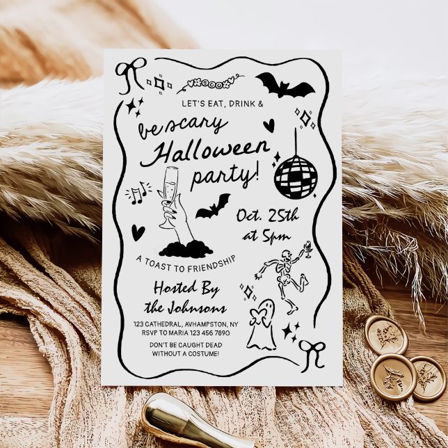 Whimsical Hand Drawing Halloween-Party Einladung (Von Creator hochgeladen)