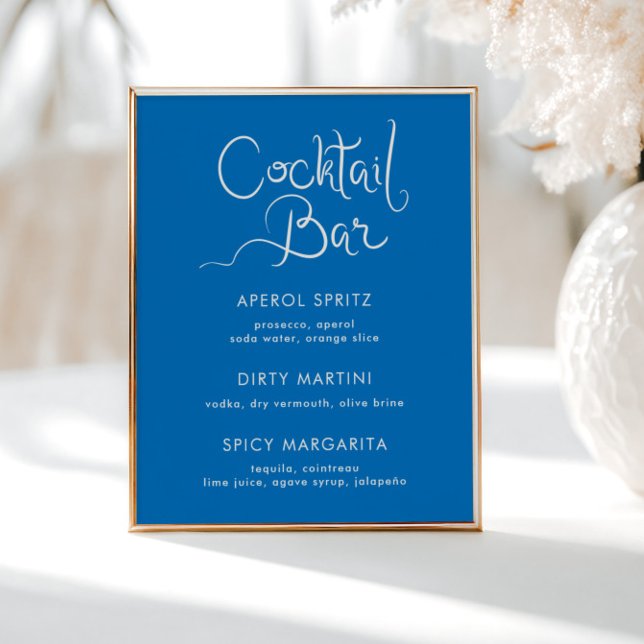 Whimsical Hand Drawing Muschel Blue Cocktail Bar Poster (Von Creator hochgeladen)