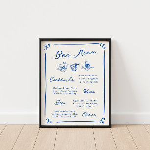 Whimsical Hand Drawing Navy Bar Menu Poster