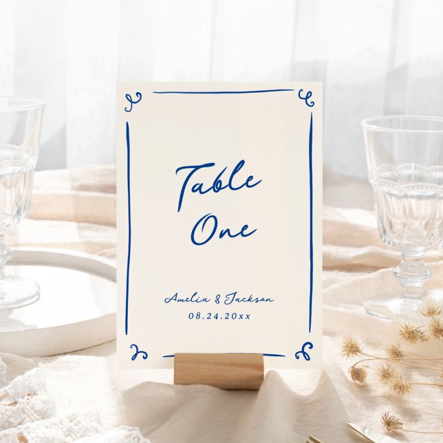 Whimsical Hand Drawing Navy Blue Table Card Tischnummer (Von Creator hochgeladen)