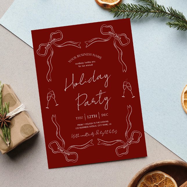 Whimsical Hand Drawing Red Holiday Business Party Einladung (Festive red and white hand drawn business holiday invitation design, perfect for any winter event)