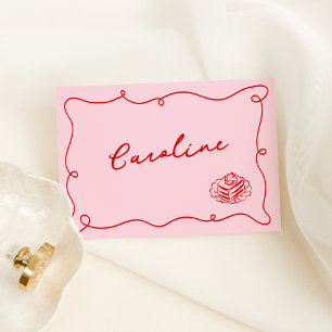 Whimsical Hand Drawing Rosa & Rote Platzkarte Tischnummer