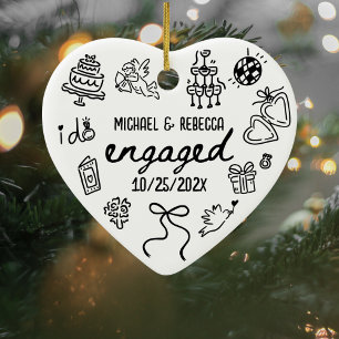 Whimsical Hand Drawing Verlobung Weihnachten Keramik Ornament