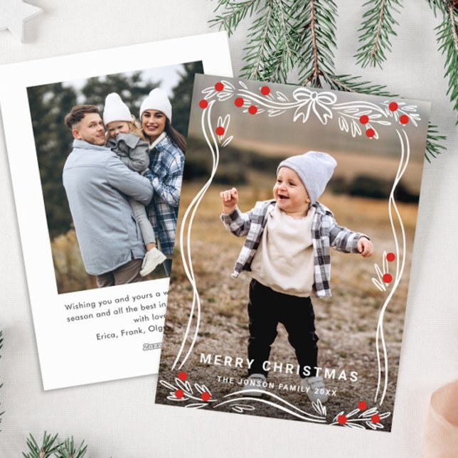 Whimsical Hand Drawing Weihnachtsbär Band 2 Foto Feiertagskarte (Von Creator hochgeladen)