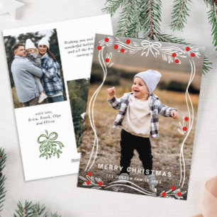 Whimsical Hand Drawing Weihnachtsbär Ribbon 3 Foto Feiertagskarte