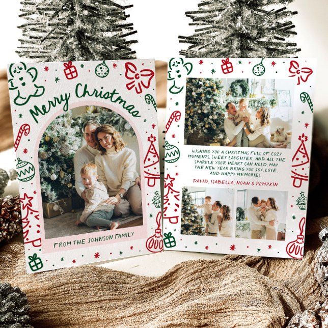 Whimsical Hand Drawn Arch Foto Frohe Weihnachten (Whimsical Hand Drawn Arch Photo Merry Christmas Holiday Card)