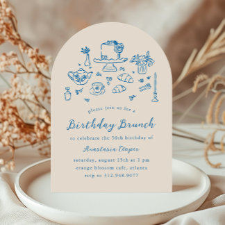 Whimsical Hand Drawn Birthday Brunch Tee Party Einladung