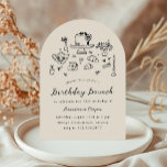 Whimsical Hand Drawn Birthday Brunch Tee Party Einladung<br><div class="desc">Dieses charmante Brunch-Angebot basiert auf dem beliebten, handgezeichnet Trend, der französische oder italienische Speisen und Getränke im skurrilen, doodlen, schreiberlichen Stil anbietet. Dieses Design eignet sich ideal für einen Geburtstagsbrunch oder ein Tee-Party. Es zeigt handgezeichnete Illustrationen einer Vase aus Blume, Kuchen, Teetasse, Teekanne, Croissants, Erdbeeren, Messer und Gabel, und Kerzenhalter....</div>