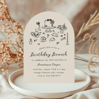 Whimsical Hand Drawn Birthday Brunch Tee Party Einladung